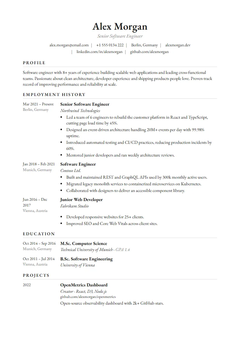 Academic CV template – example page