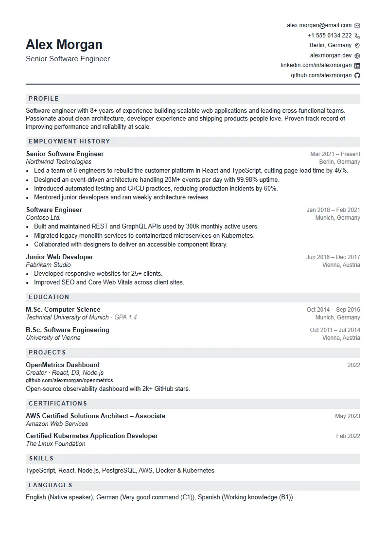 Compact CV template – example CV