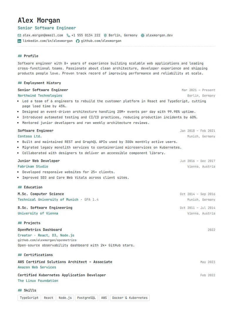 Mono CV template – example page